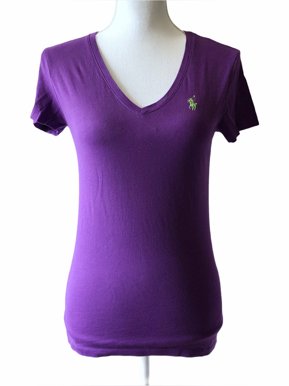 Polo Ralph Lauren Sport Logo V-neck Cotton Shirt Purple Small